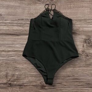 Haute Monde Black Strappy Lace Bodysuit Size Medium Whimsy Goth Witchy